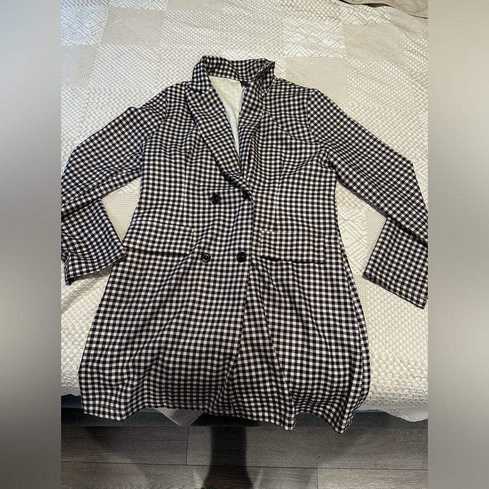 Black check peacoat